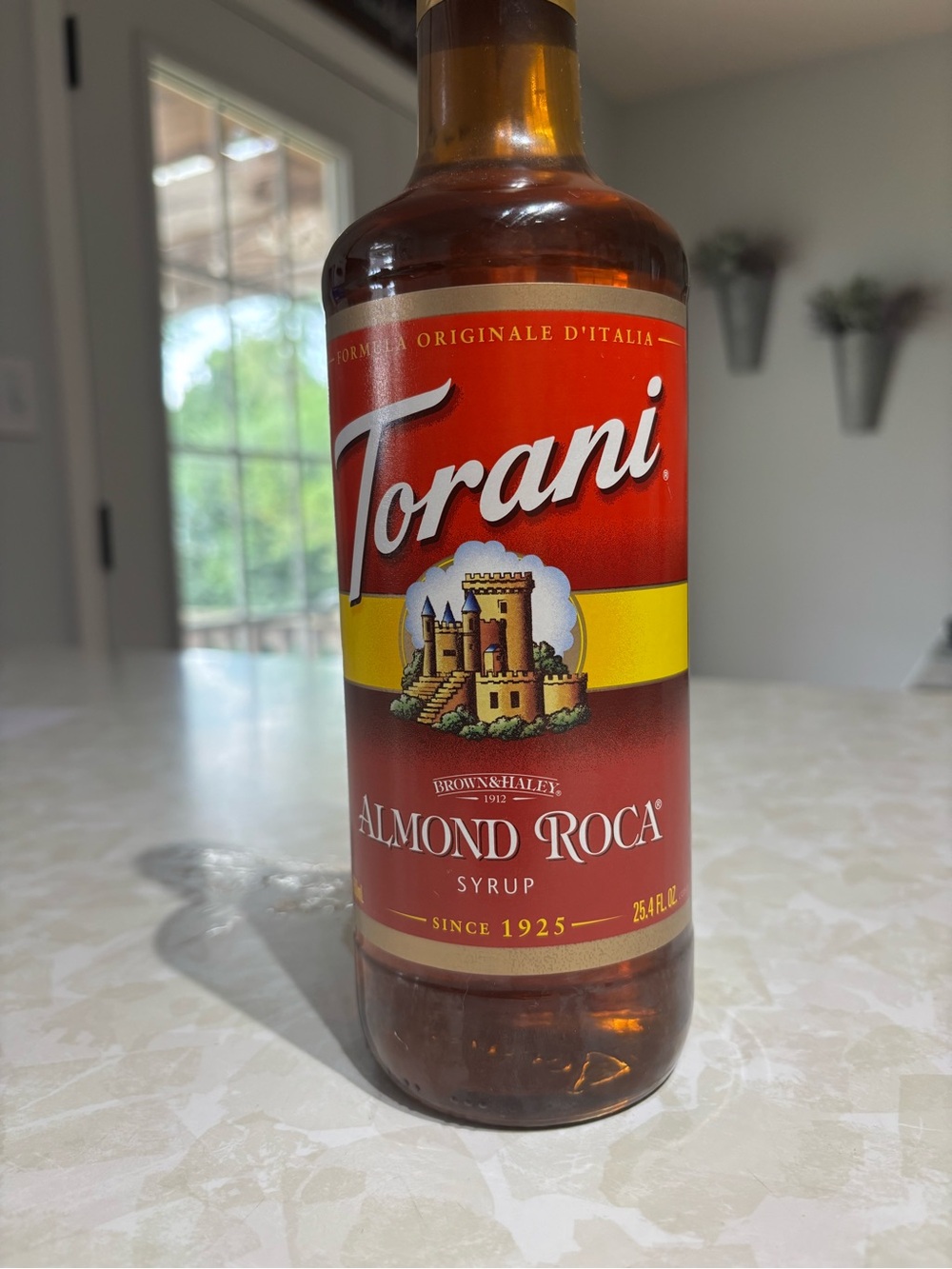 DISCONTINUED-Almond Roca Coffee Syrup - Red/Yellow Bottle